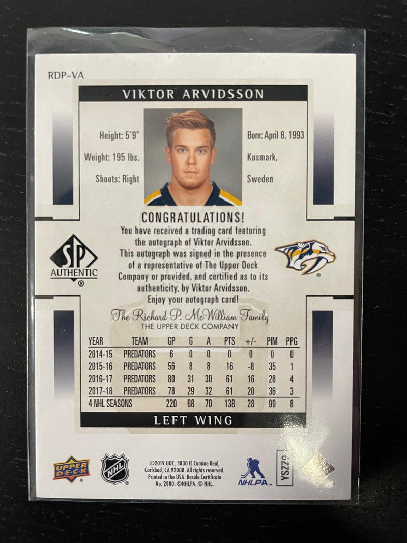 2019 UPPER DECK SP AUTHENTIC - RETRO DRAFT PICKS - V. ARVIDSSON -