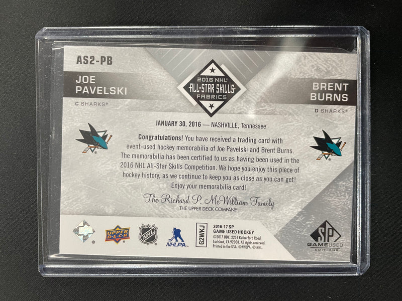 2016 UPPER DECK SP GAME USED - ALL-STAR SKILLS FABRICS - J. PAVELSKI / B. BURNS -