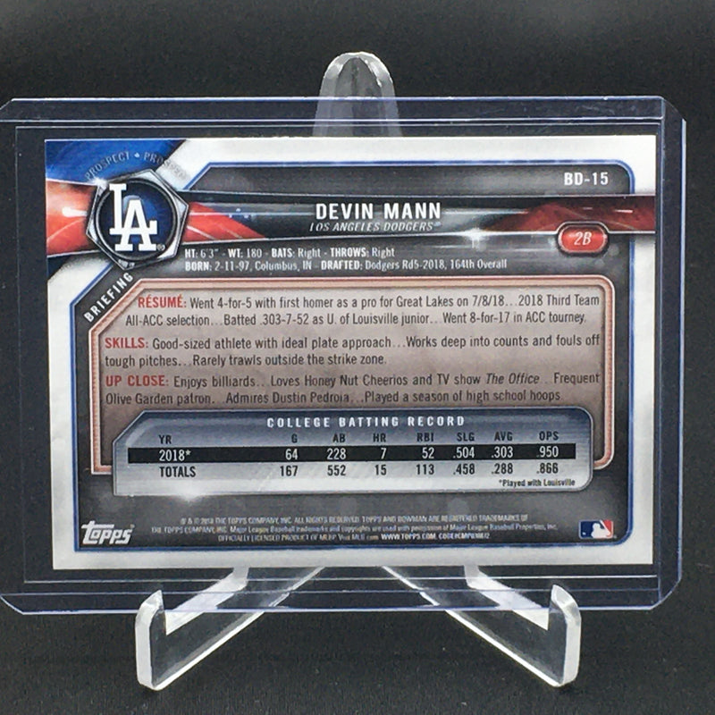 2018 TOPPS BOWMAN - 1ST BOWMAN - D. MANN -