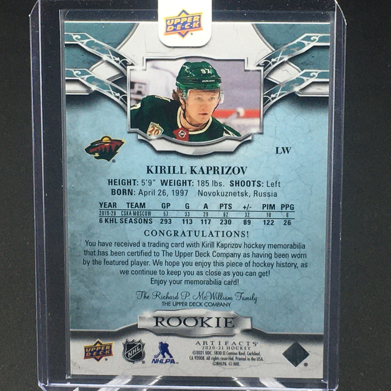 2020 UPPER DECK ARTIFACTS - GOLD ROOKIE - K. KAPRIZOV - #11 - #'D/399 - DUAL RELIC - RC