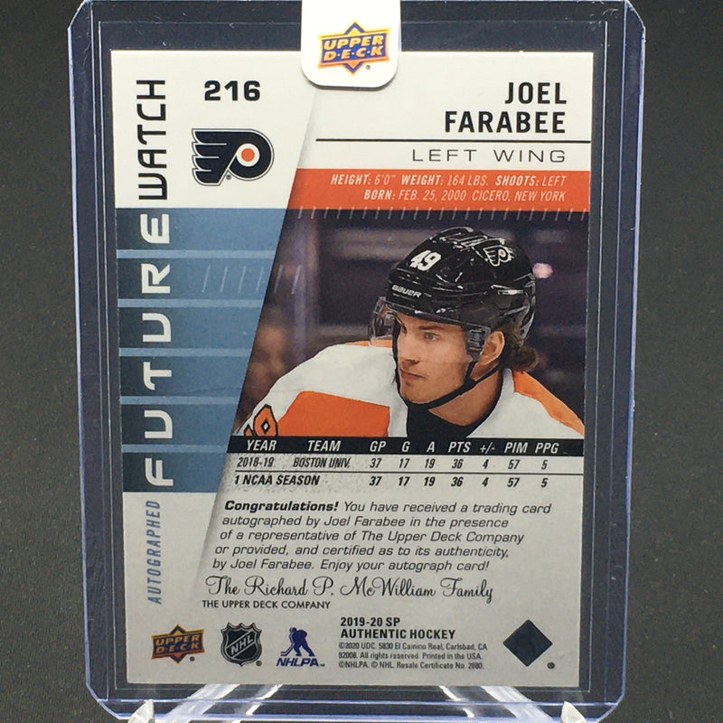 2019 UPPER DECK SP AUTHENTIC - FUTURE WATCH - J. FARABEE - #216 - #'D/999 - AUTOGRAPH - RC