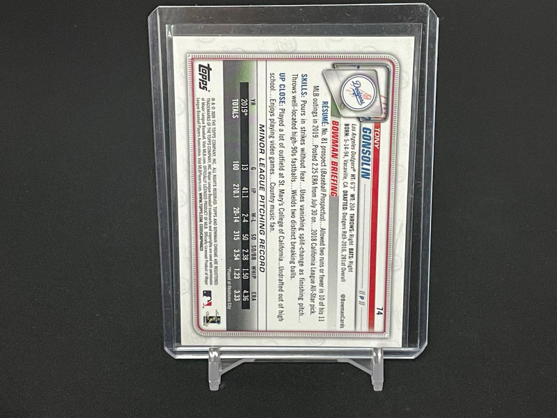 2020 TOPPS BOWMAN CHROME - BLUE FOIL - T. GONSOLIN - #74 - #'D/150 - RC