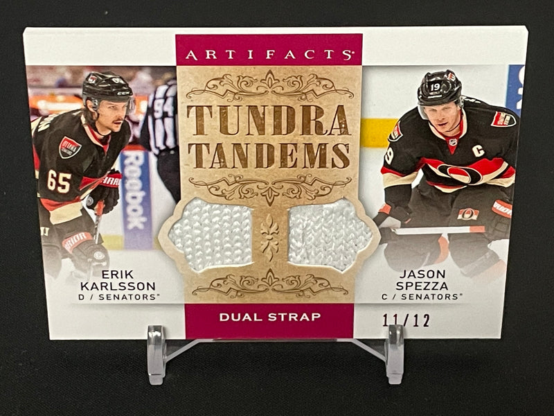2014 UPPER DECK ARTIFACTS - RUBY - TUNDRA TANDEMS - E. KARLSSON / J. SPEZZA - #TT-KS - #'D/12 - DUAL RELIC