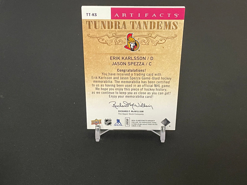 2014 UPPER DECK ARTIFACTS - RUBY - TUNDRA TANDEMS - E. KARLSSON / J. SPEZZA - #TT-KS - #'D/12 - DUAL RELIC