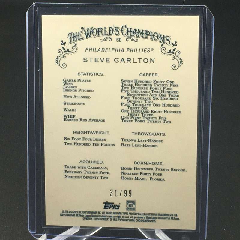 2020 TOPPS ALLEN & GINTER CHROME - GREEN REFRACTOR - S. CARLTON - #60 - #'D/99