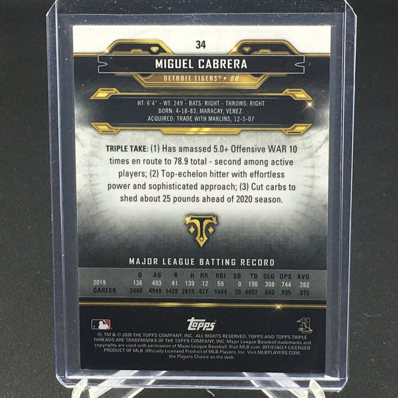 2020 TOPPS TRIPLE THREADS - EMERALD - M. CABRERA - #34 - #'D/275