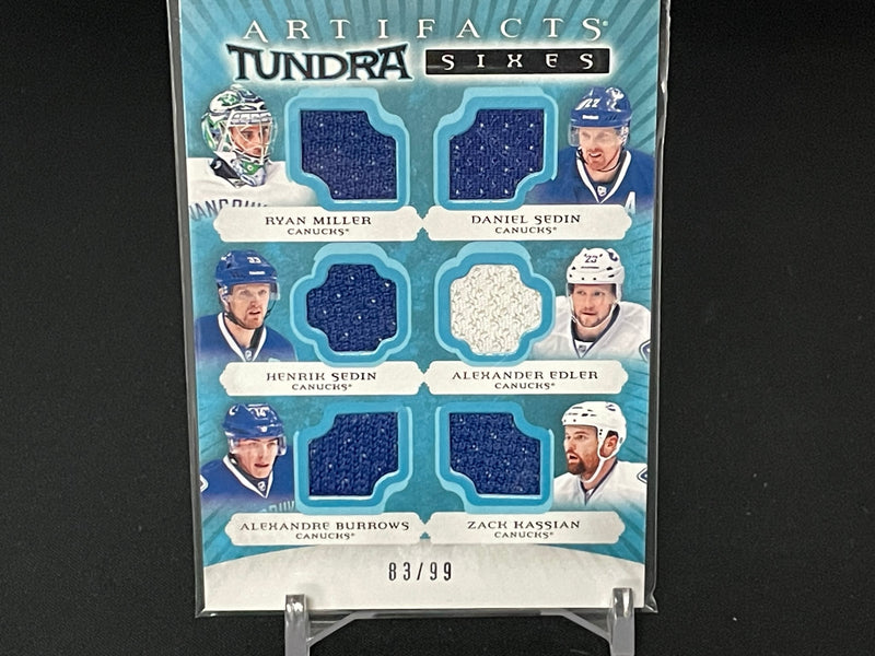 2015 UPPER DECK ARTIFACTS - TUNDRA SIXES - R. MILLER / H. SEDIN / A. BURROWS / D. SEDIN / A. EDLER / Z. KASSIAN - #T6-VAN - #'D/99 - 6X RELIC
