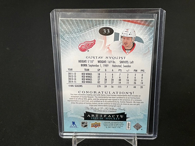 2015 UPPER DECK ARTIFACTS - G. NYQUIST - #33 - #'D/49 - DUAL RELIC - AUTOGRAPH