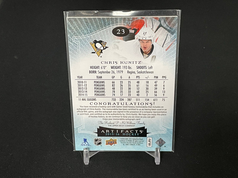 2015 UPPER DECK ARTIFACTS - C. KUNITZ - #23 - #'D/49 - DUAL RELIC - AUTOGRAPH