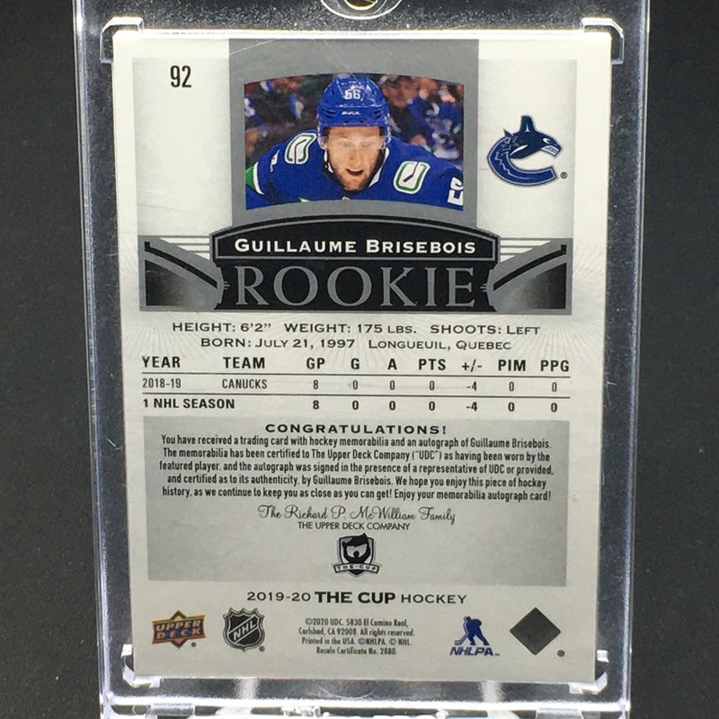 2019 UPPER DECK THE CUP - ROOKIE - G. BRISEBOIS - #92 - #'D/249 - PATCH - AUTOGRAPH - RC