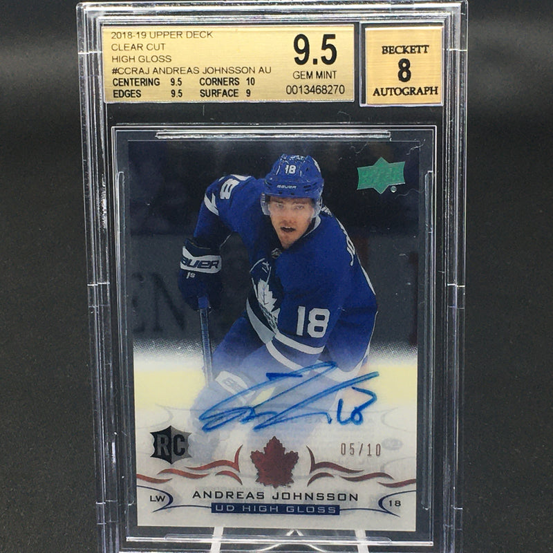 2018 UPPER DECK CLEAR CUT - HIGH GLOSS - A. JOHNSSON - #CCR-AJ - #'D/10 - BGS 9.5 - AUTOGRAPH - RC***