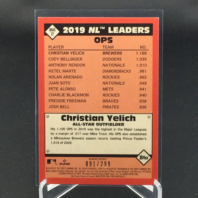 2021 TOPPS - 35TH ANNIVERSARY - ALL STAR BLACK - C. YELICH - #86AS-27 - #'D/299