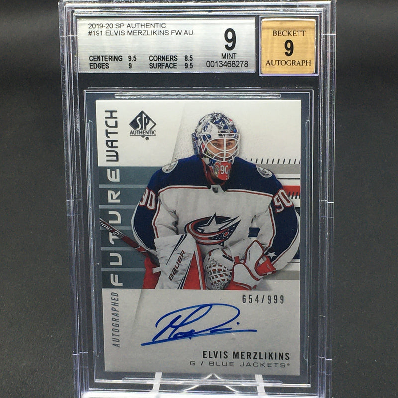 2019 UPPER DECK SP AUTHENTIC - FUTURE WATCH - E. MERZLIKINS - #191 - #'D/999 - BGS 9 - AUTOGRAPH GRADED 9 - RC