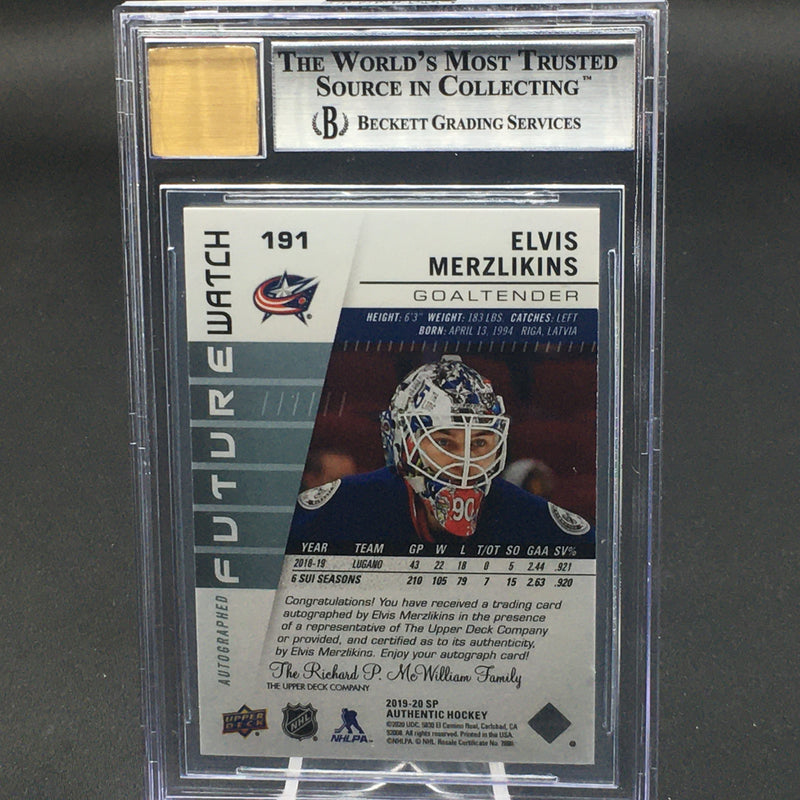 2019 UPPER DECK SP AUTHENTIC - FUTURE WATCH - E. MERZLIKINS - #191 - #'D/999 - BGS 9 - AUTOGRAPH GRADED 9 - RC