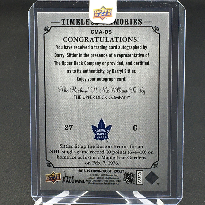 2018 UPPER DECK CHRONOLOGY - TIMELESS MEMORIES - D. SITTLER -