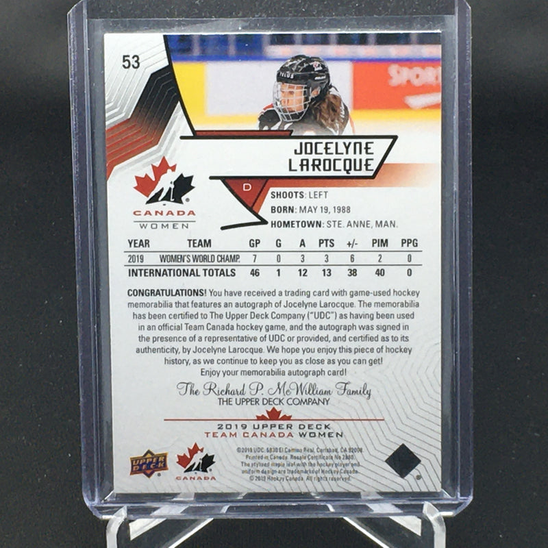 2019 UPPER DECK TEAM CANADA WOMAN - J. LAROCQUE - #53 - PATCH - AUTOGRAPH - #'D/99