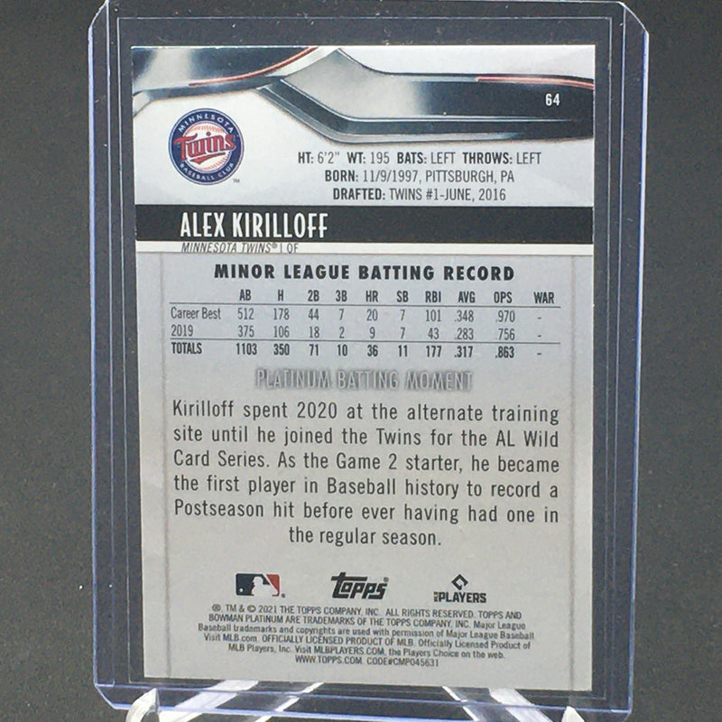2021 TOPPS BOWMAN PLATINUM - ORANGE REFRACTOR - A. KIRILLOFF - #64 - #'D/25 - RC
