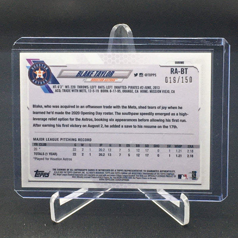 2021 TOPPS CHROME - BLUE WAVE REFRACTOR - B. TAYLOR - #RA-BT - #'D/150 - AUTOGRAPH - RC