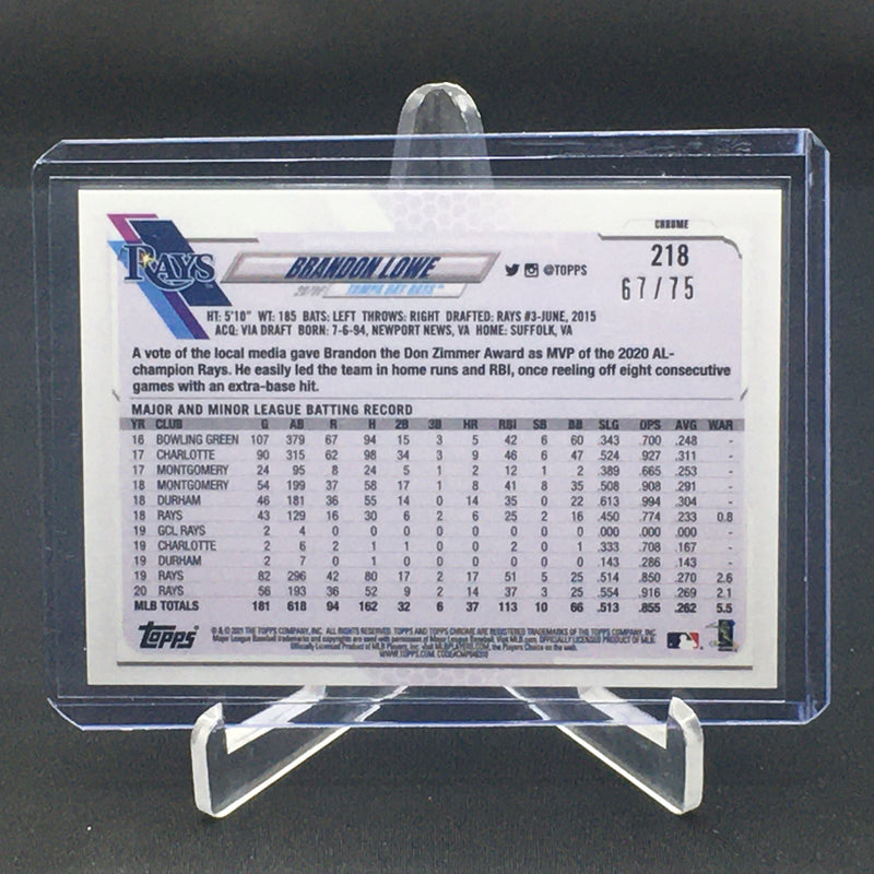 2021 TOPPS CHROME - BLUE WAVE REFRACTOR - B. LOWE - #218 - #'D/75