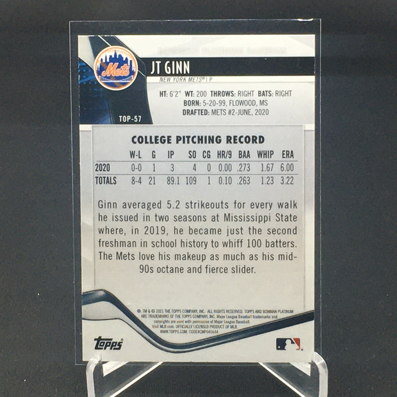 2021 TOPPS BOWMAN PLATINUM - ORANGE REFRACTOR - J. GINN - #TOP-57 - #'D/25