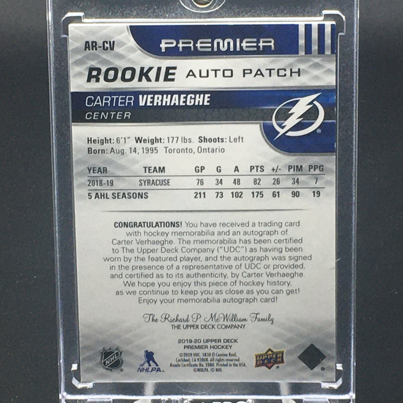 2019 UPPER DECK PREMIER - ROOKIE AUTO PATCH - C. VERHAEGHE - #AR-CV - #'D/149 - RELIC - AUTOGRAPH- RC