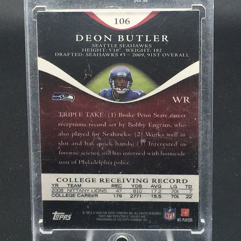 2009 TOPPS TRIPLE THREADS - DE. BUTLER - #106 - #'D/70 - AUTOGRAPH - TRIPLE RELIC - RC