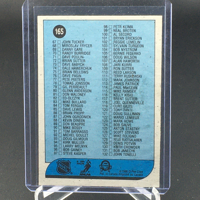 1986 O-PEE-CHEE - CHECKLIST -