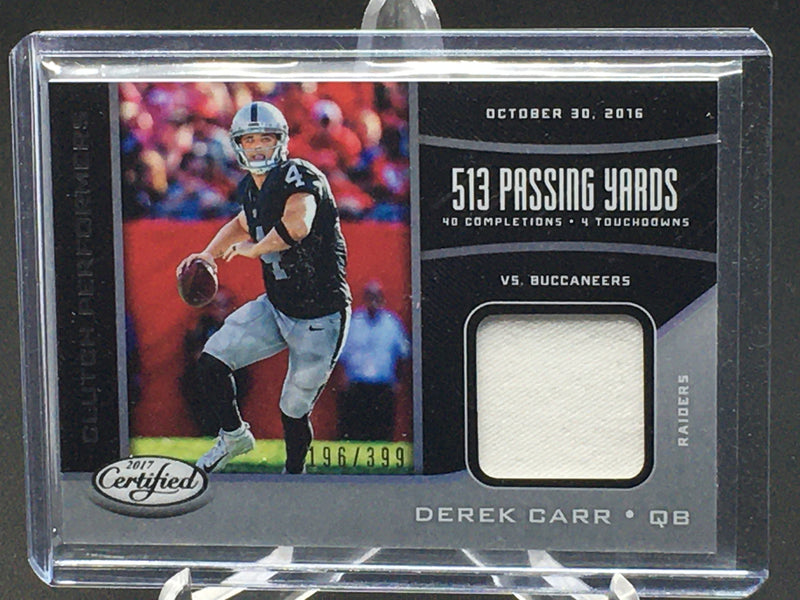 2017 PANINI CERTIFIED - CLUTCH PERFORMERS - D. CARR - #CP-DC - #'D/399 - RELIC