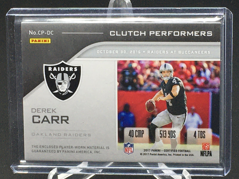 2017 PANINI CERTIFIED - CLUTCH PERFORMERS - D. CARR - #CP-DC - #'D/399 - RELIC