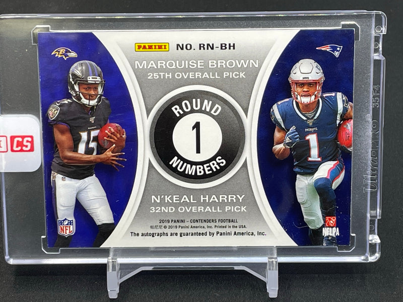 2019 PANINI CONTENDERS - ROUND NUMBERS - M. BROWN / N. HARRY - #RN-BH - #'D/49 - DUAL AUTOGRAPH