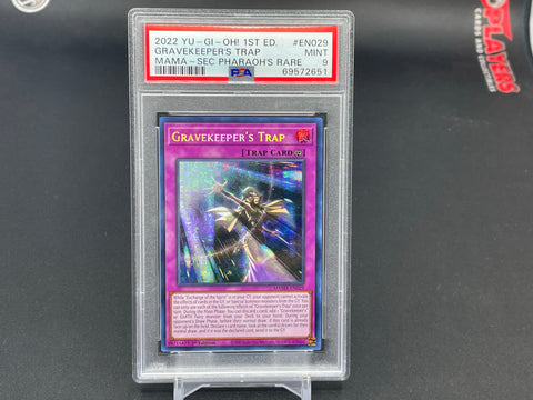 YU-GI-OH! MAGNIFICENT MAVENS - GRAVEKEEPER'S TRAP - SECRET PHARAOH'S RARE - #EN029 - PSA 9