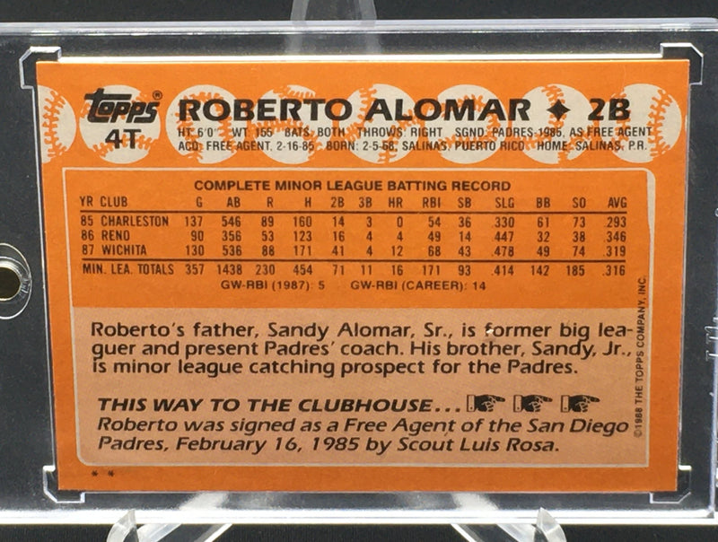 1988 TOPPS . R . ALOMAR - #4T - #'D/1988