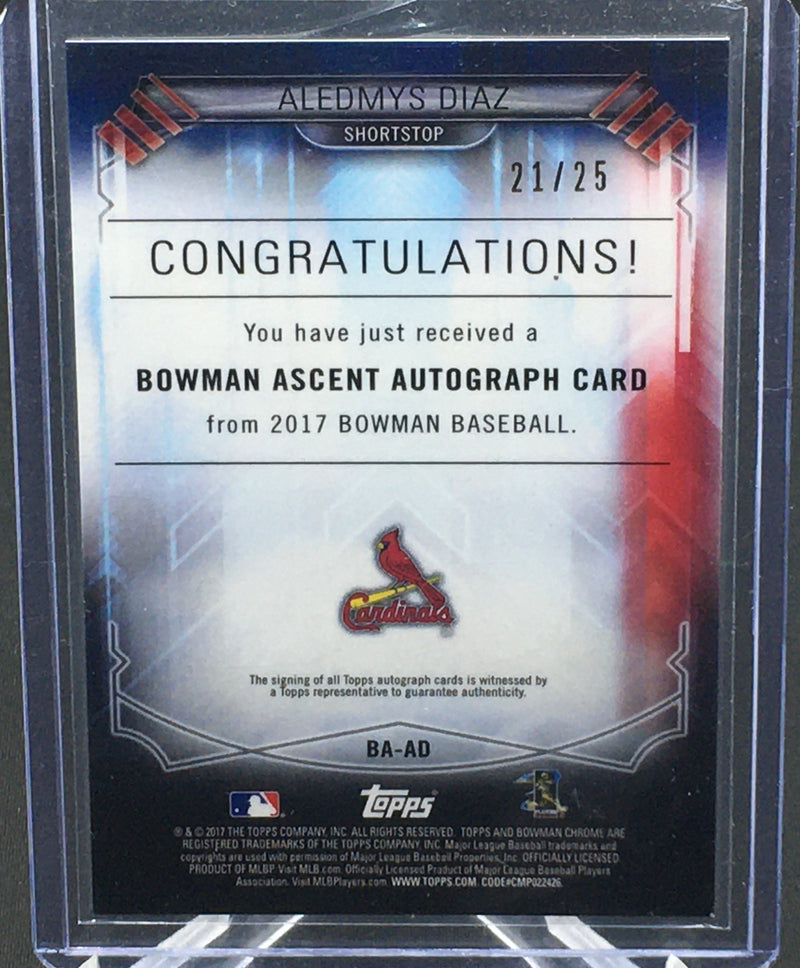 2017 TOPPS BOWMAN CHROME - ASCENT - A. DIAZ - #BA-AD - #'D/25 - AUTOGRAPH