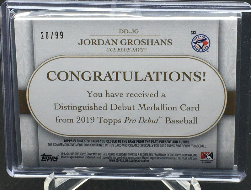 2019 TOPPS PRO DEBUT - DISTINGUISHED DEBUT MEDDALLION - J. GROSHANS - #DD-JG - #'D/99 - MEDALLION