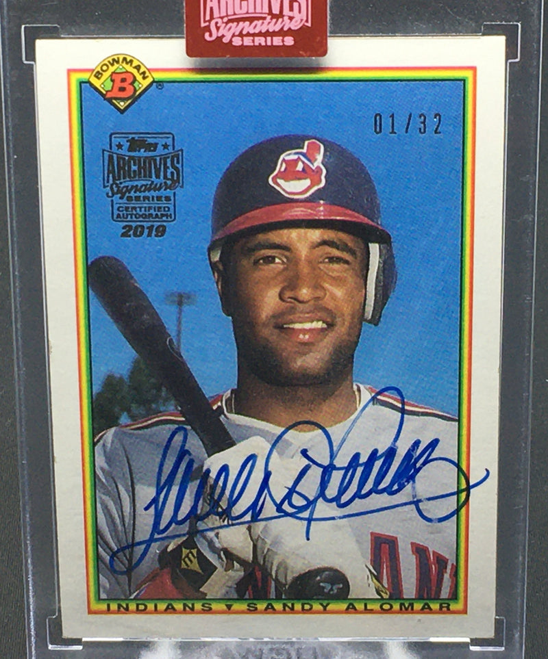 2019 TOPPS ARCHIVES SIGNATURE SERIES - 1990 TOPPS BOWMAN - S. ALOMAR - #337 - #'D/32 - AUTOGRAPH