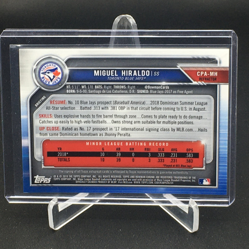 2019 TOPPS BOWMAN CHROME - REFRACTOR - FIRST BOWMAN - M. HIRALDO - #CPA-MH - #'D/499 - AUTOGRAPH