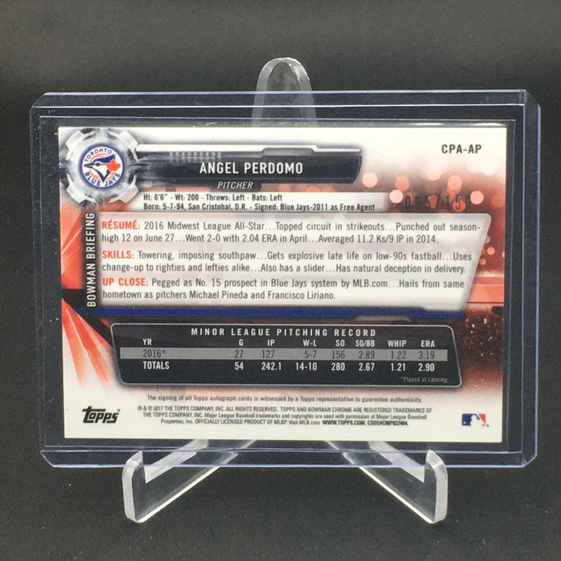 2017 TOPPS BOWMAN CHROME - BLUE REFRACTOR - 1ST BOWMAN - A. PERDOMO - #CPA-AP - #'D/150 - AUTOGRAPH