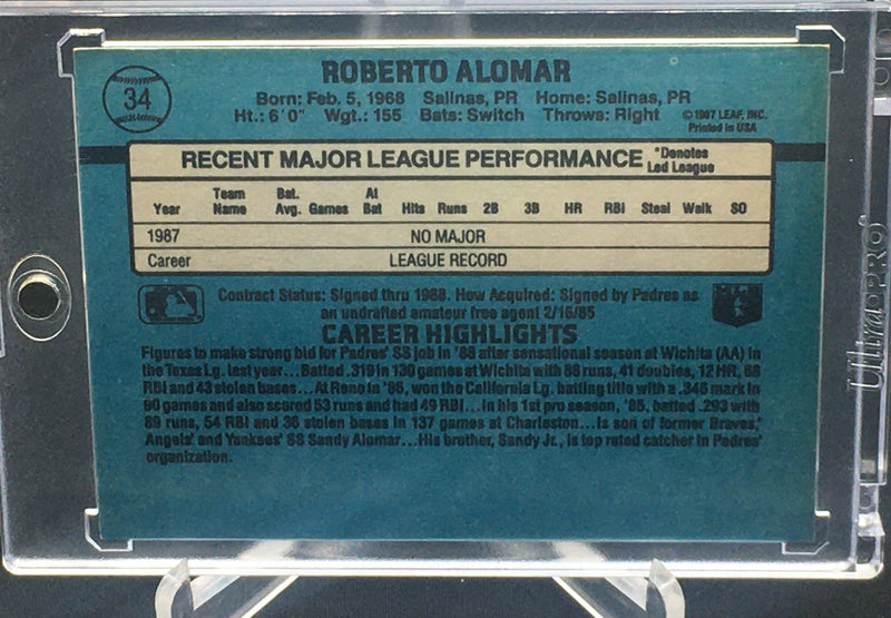 1987 DONRUSS - RATED ROOKIE - R. ALOMAR - #34 - #'D/1988 - AUTOGRAPH