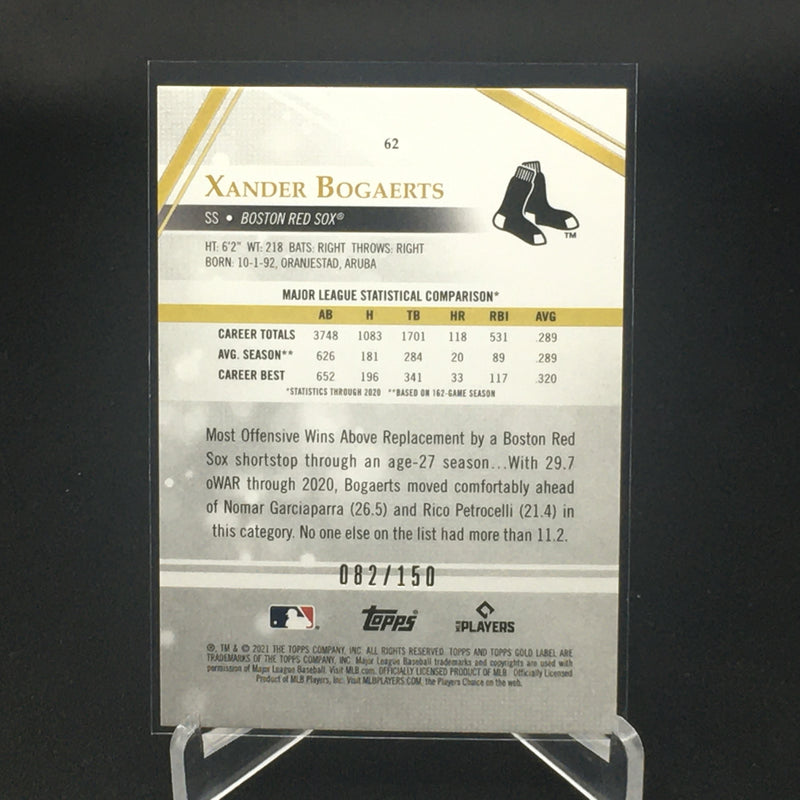 2021 TOPPS GOLD LABEL - BLUE - X. BOGAERTS - #62 - #'D/150