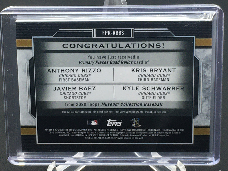 2020 TOPPS MUSEUM COLLECTION - PRIMARY PIECES QUAD RELICS - #FPR- RBBS - #'D/99 - A. RIZZO/ J. BAEZ / K. SCHWARBER / K. BRYANT - QUAD JERSEYS