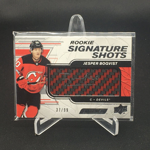 2019 UPPER DECK ENGRAINED - ROOKIE SIGNATURE SHOTS - J. BOQVIST - #RSS-JB - #'D/99 - AUTOGRAPH - STICK RELIC - RC