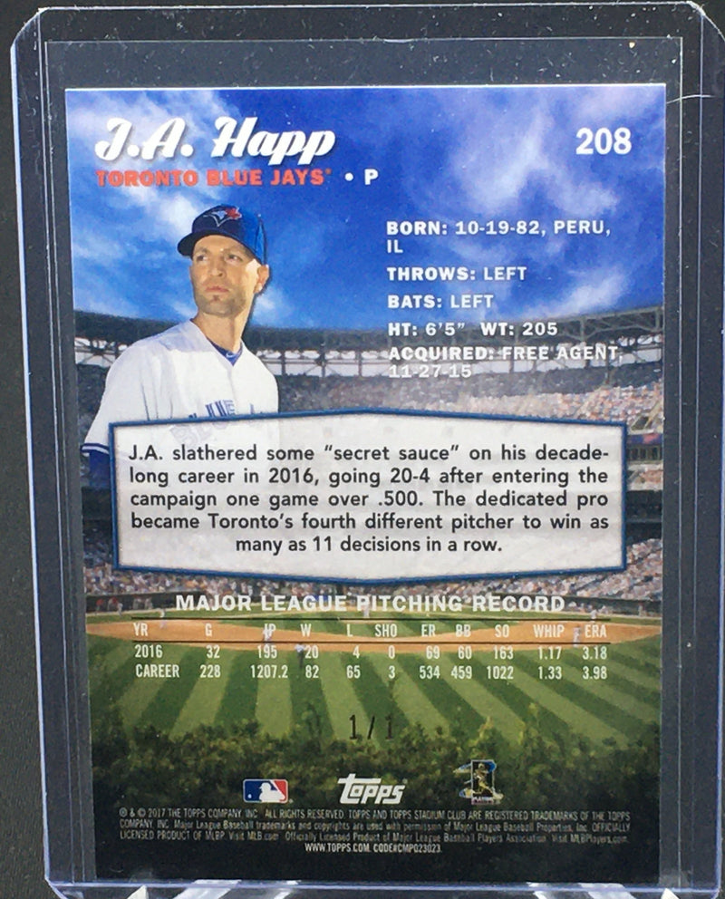 2017 TOPPS STADIUM CLUB - J. HAPP - #208 - #'D/1 - GOLD FOIL