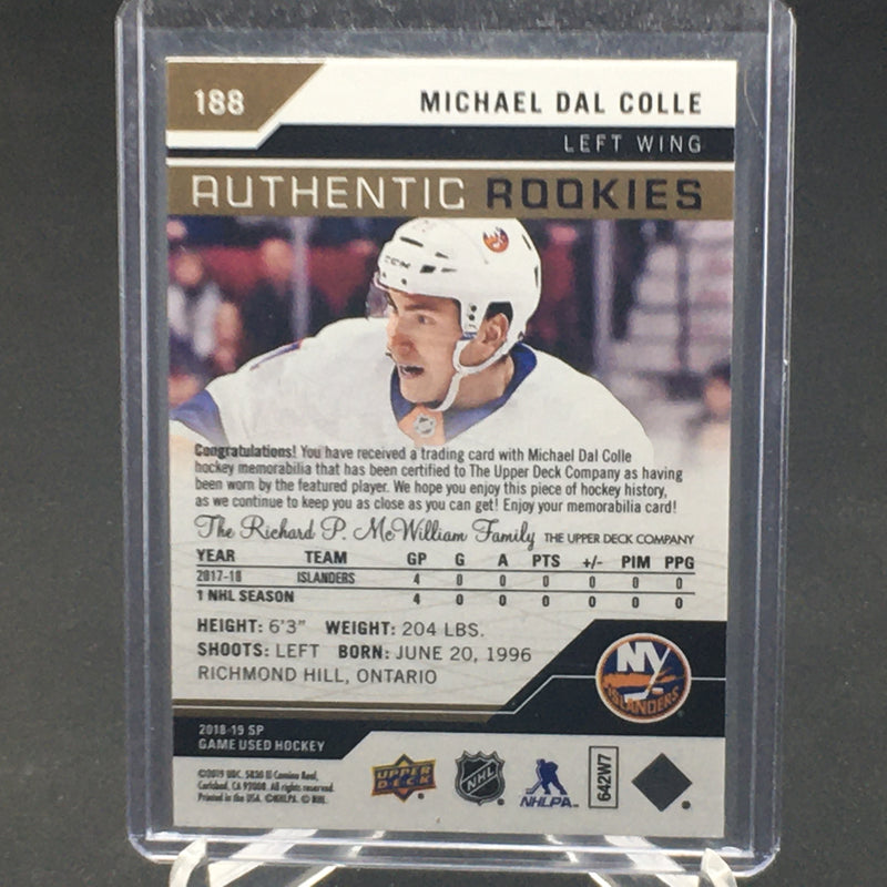 2018 UPPER DECK SP GAME USED - AUTHENTIC ROOKIES - M. DAL COLLE - #188 - #'D/499 - RELIC - RC