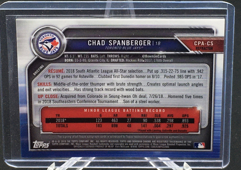 2019 TOPPS BOWMAN CHROME - C. SPANBERGER - #CPA-CS - #'D/249 - AUTOGRAPH REFRACTOR