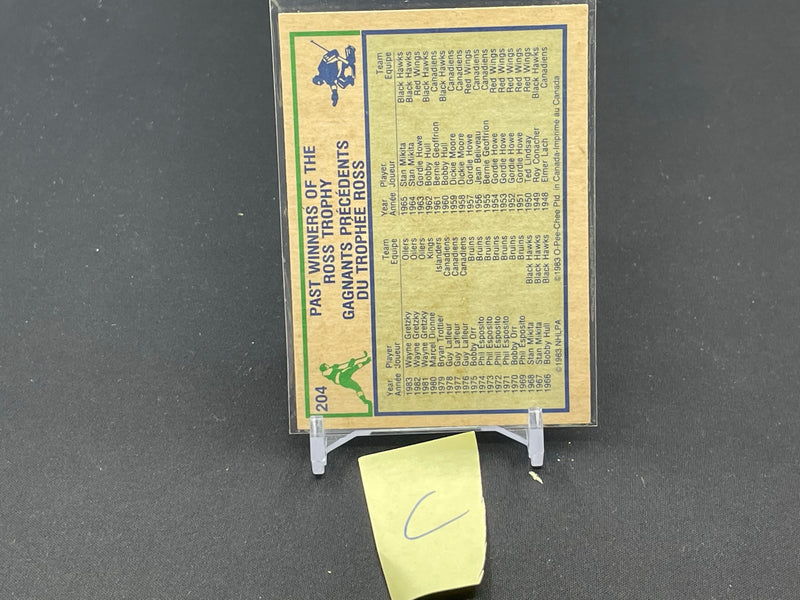1983 O-PEE-CHEE - PAST WINNERS OF THE ROSS TROPHY - W. GRETZKY -