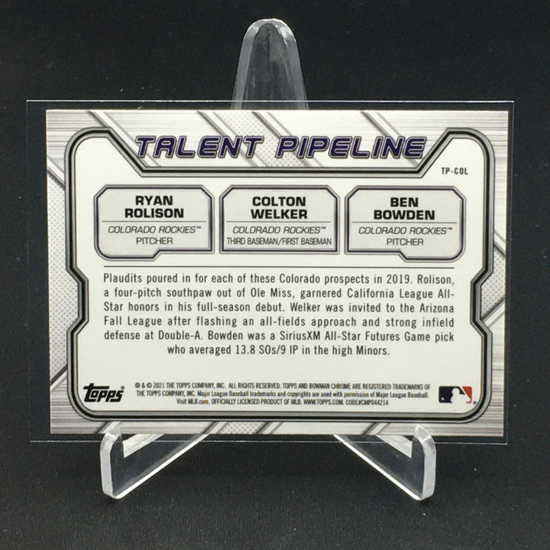 2021 TOPPS BOWMAN CHROME - TALENT PIPELINE - R. ROLISON/ C. WELKER/ B. BOWDEN -