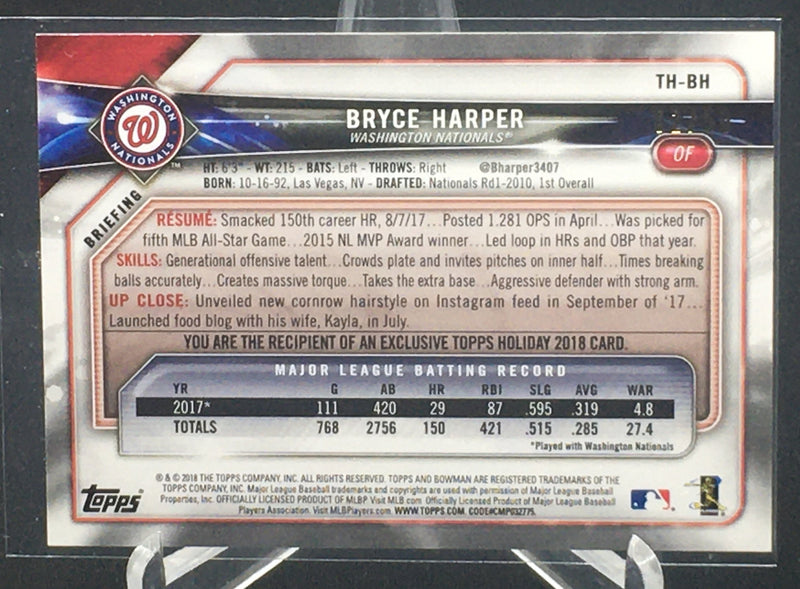 2018 TOPPS BOWMAN HOLIDAY - B. HARPER - #TH-BH - #'D/50 - WHITE SNOW
