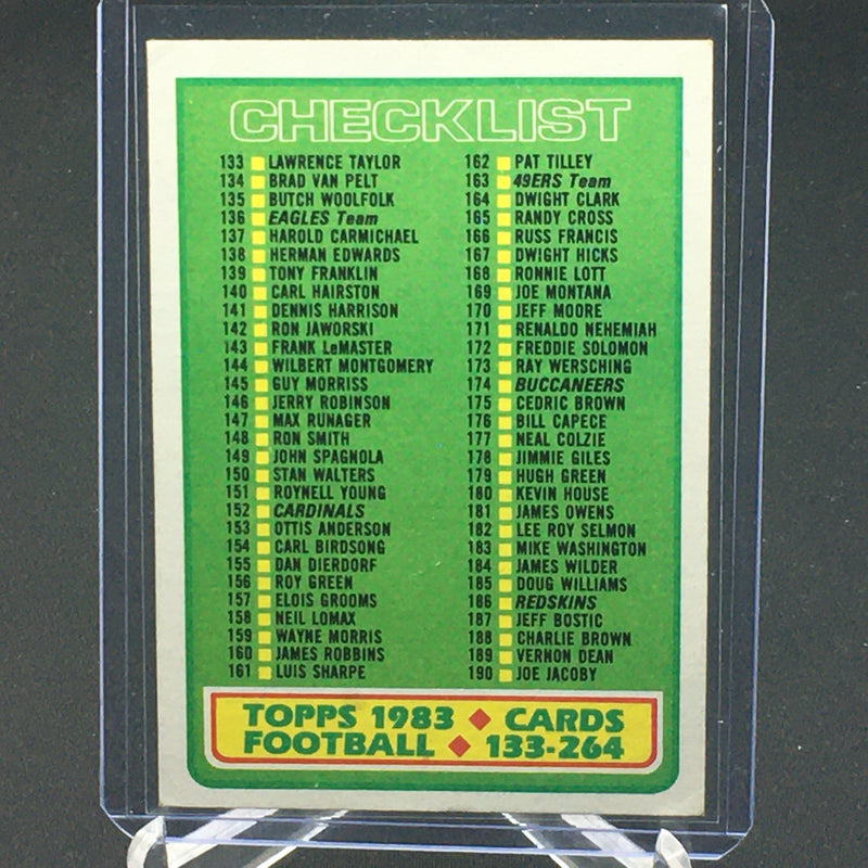 1983 TOPPS - FOOTBALL CHECKLIST 133-264 -