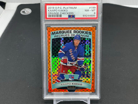 2019 O-PEE-CHEE PLATINUM - ORANGE CHECKERS - MARQUEE ROOKIES - K. KAKKO - #199 - #'D/25 - PSA 8 - RC
