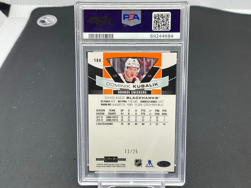 2019 O-PEE-CHEE PLATINUM -ORANGE CHECKERS - MARQUEE ROOKIES - D. KUBALIK - #186 - #'D/25 - PSA 8 - RC